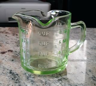 Vintage Hazel Atlas Three Spout Green Depression Glass Measuring Cup