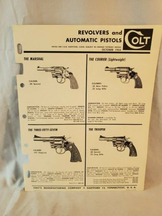 Orig 1954 Colt Firearms Dealer Sales Brochure Revolvers & Auto Pistols No Res