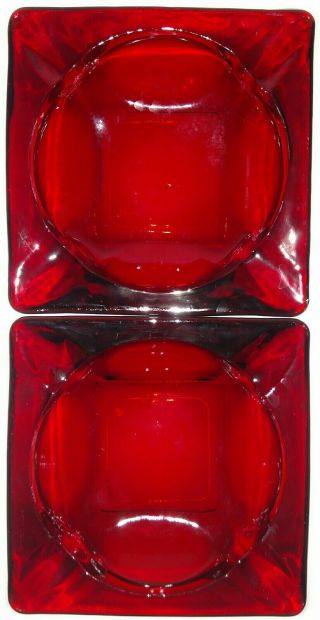 2 Vintage Anchor Hocking Royal Ruby Red Square Glass Ashtrays 4 - 5/8 "