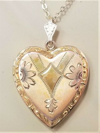 Vintage Signed Liberty Heart Locket 1/20 12k Gold Filled Chain Necklace 1 1/8 " X