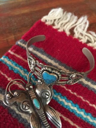 Vintage Fred Harvey Nickel Silver Turquoise Navajo Heart Bracelet. 2