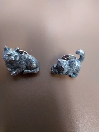 Vintage Sitting Cat And Cat Playing With Yarn,  Hat Pin Tie Tac Lapel Pin