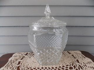 Vintage Anchor Hocking Clear Glass Wexford Cookie Jar Container With Lid