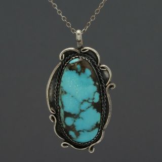 Large Vintage Navajo Handcrafted Sterling Silver Turquoise Pendant Necklace