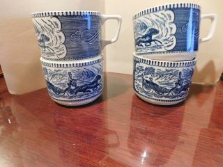 4 Vintage Currier And Ives Royal Soup Mugs Deep Coffee Mugs 3 3/4 X 2 3/4