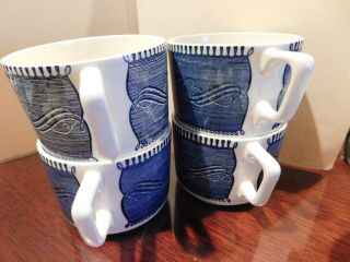 4 VINTAGE CURRIER AND IVES ROYAL SOUP MUGS DEEP COFFEE MUGS 3 3/4 X 2 3/4 7