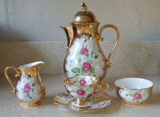 Vintage Kaiser Gold Floral China Coffee Pot/milk Jug/sugar Basin/espresso Cup