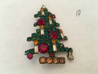 Signed Weiss 2.  75” Vintage Rhinestone 6 Candle Christmas Tree -