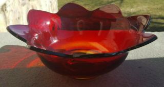 Vintage Fenton Ruby Red Glass Lotus Bowl Approx 9 1/8 " Wide 1930 