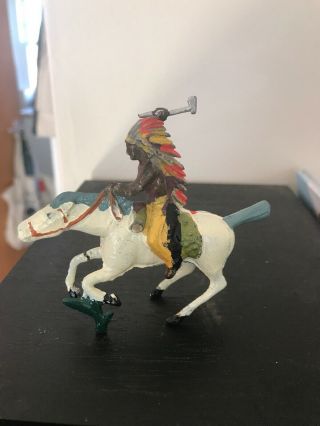 Vintage Lead Figure Indian On Horseback G M France Arm Moves Early Figure