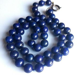 Vintage Natural Lapis Lazuli Blue Bead Necklace Gemstone