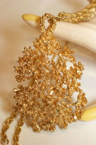 Vintage Sascha Brastoff Modernist Brutalist Sculpture Gold Tn Pendant Necklace
