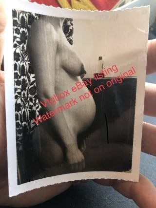 Amateur Pregnant Nude Woman Vintage Polaroid Snapshot Photo Belly
