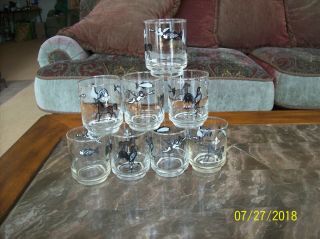 Libbey Vtg Weather Vane Small Juice Glasses Horse,  Fish,  Rooster & Cupid Design