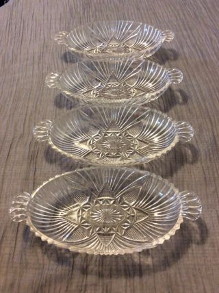 4 Vintage Clear Glass Snack Tray With Handles Pattern