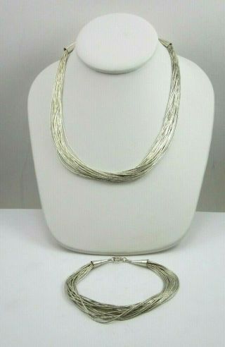 Vtg Carlisle (pollack) Liquid Multi - Strand Sterling Silver Necklace & Bracelet