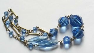 Czech Vintage Art Deco Sapphire Blue Faceted Glass Bead Necklace 2