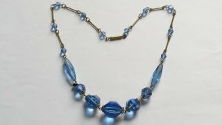 Czech Vintage Art Deco Sapphire Blue Faceted Glass Bead Necklace 4