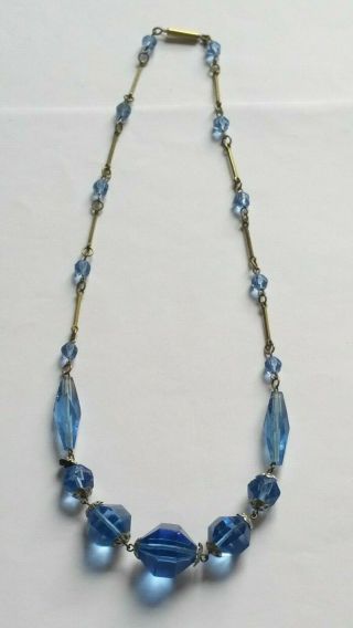 Czech Vintage Art Deco Sapphire Blue Faceted Glass Bead Necklace 5