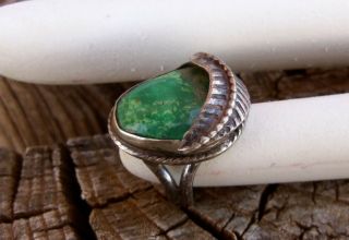 Vintage Old Pawn Sterling Silver Green Turquiose Navajo Ring Size 6 1/2 9 Grams