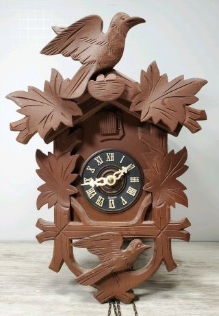 Vintage Germany Carved Wood Musical Cuckoo Clock W/bird