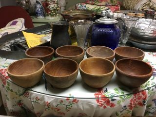 Set Of 8 1970s Vintage Wooden Bowls Salad Decorative Wood