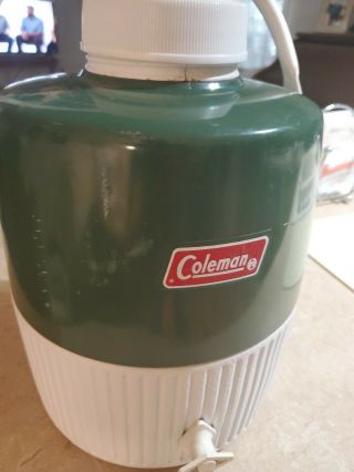 Vintage Green Coleman 2 Gallon Drink Picnic Jug Cooler Water Dispenser
