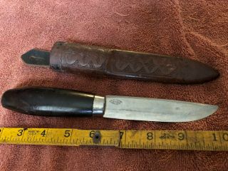 Vintage Erik Frost 8 1/2  Wood Handled Knife With Leather Pouch Case