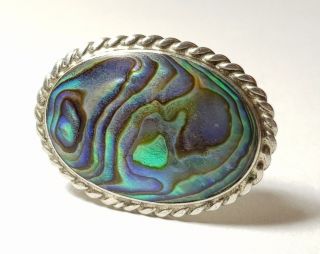 Vintage Sterling Silver Mounted Abalone Mother Of Pearl Pin Brooch