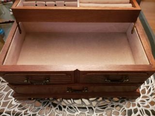 Vintage 70s Large solid Wood Jewelry Chest Box 3 tier,  shape of a cedar chest, 3