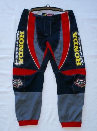 Vintage Motocross Fox Team Honda Race Pants Sz 38 Dirtbike Supercross Hondaline