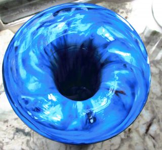 Vintage Hand Blown Art Glass Vase Swirl Maebled Blue & White 8 " Tall