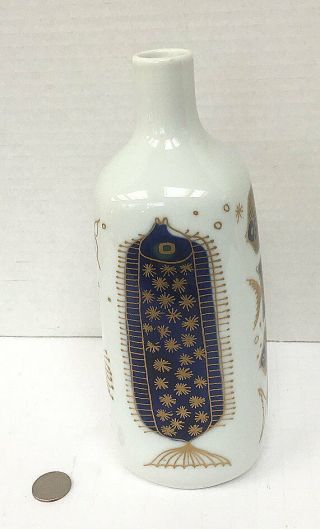 Vintage Porsgrund Norway Cobalt Blue & White Porcelain Fish Vase