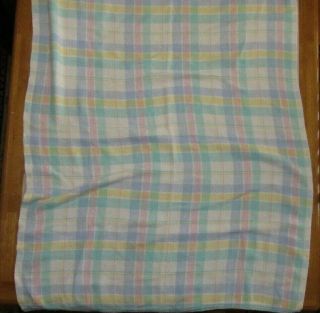 Vintage Pastel Plaid Baby Blanket Cotton Weave Woven WPL 1675 USA 52x37 2