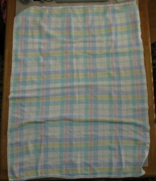Vintage Pastel Plaid Baby Blanket Cotton Weave Woven WPL 1675 USA 52x37 4