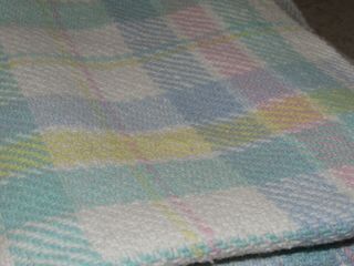 Vintage Pastel Plaid Baby Blanket Cotton Weave Woven WPL 1675 USA 52x37 6