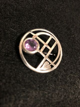 Vintage Mexican Sterling Silver Brooch With Amethyst Stone
