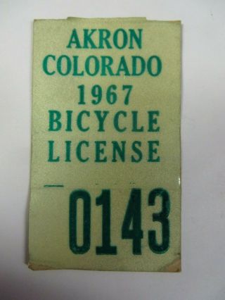 Vintage 1967 AKRON,  COLORADO Bicycle Bike Tag License Registration Sticker 0143 2