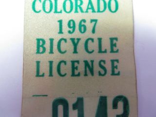 Vintage 1967 AKRON,  COLORADO Bicycle Bike Tag License Registration Sticker 0143 4