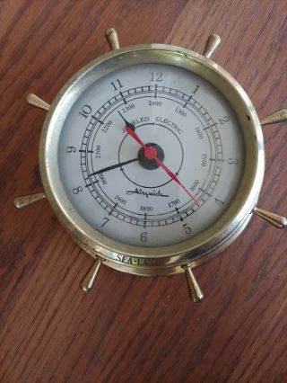 Vintage Airguide Nautical Ship Wheel Clock Brass Junghans Electric Movement Runs