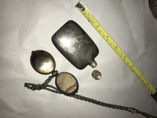 Vintage Sterling Silver Flask And Locket With Stone