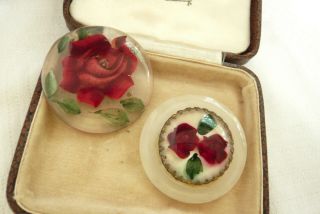 Vintage Jewellery Lucite/reverse Carved Lucite Rose Flowers Brooches Pins