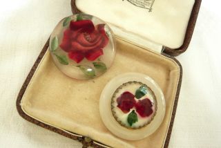 VINTAGE JEWELLERY LUCITE/REVERSE CARVED LUCITE ROSE FLOWERS BROOCHES PINS 2