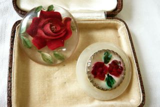 VINTAGE JEWELLERY LUCITE/REVERSE CARVED LUCITE ROSE FLOWERS BROOCHES PINS 4