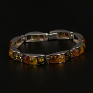Vtg Sterling Silver - Baltic Amber Cluster Link 7.  5 " Bracelet - 21g