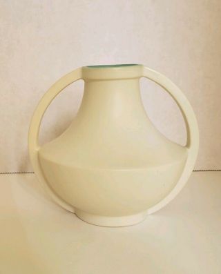 Vintage Two Handled Coors Art Pottery Vase - Matt Finish,  Cream/Turquoise 3