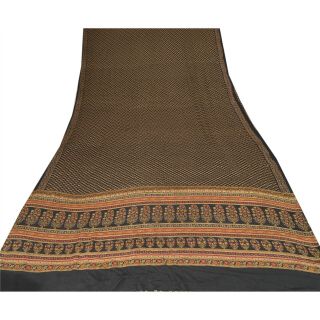 Sanskriti Vintage Black Saree 100 Pure Crepe Silk Printed Fabric Craft Sari 3