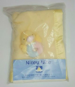 Vtg Nitey Nite Polyester Security Blanket Rattle Yellow Pastel Colors Ducky Usa