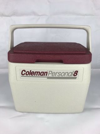 Vintage 80’s Coleman Personal 8 Cooler 5272 White W/burgundy Lid Ice Chest