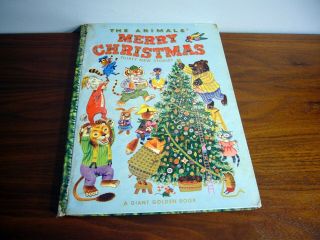 1950 Giant Golden Book The Animals Merry Christmas Santa Pop Up Scarry 30 Story